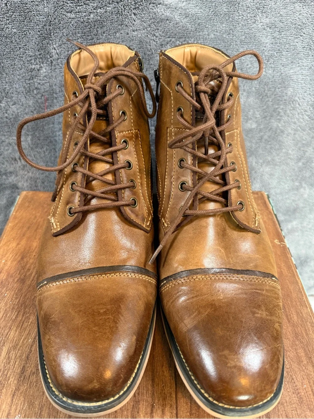 Steve Madden Tan Brown Leather Jeffries JEFR01M1 Lace-Up Boots 10
